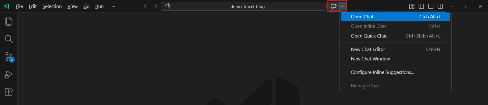 Screenshot of the 'Copilot Chat' button, highlighted with a dark orange outline.